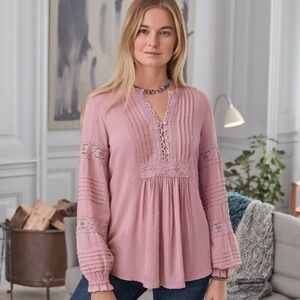 Sundance pink boho long sleeve peasant blouse